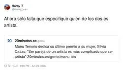 Manu Tenorio descubriendo que su mujer es la artista de verdad