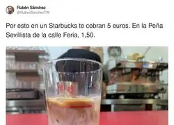 Starbucks: 5 euros por agua con caf&eacute; de adorno. La Pe&ntilde;a: 1,50 y te lo prepara la abuela con amor