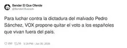 Vox: queremos defender Espa&ntilde;a. Tambi&eacute;n Vox: menos espa&ntilde;oles votando, m&aacute;s f&aacute;cil