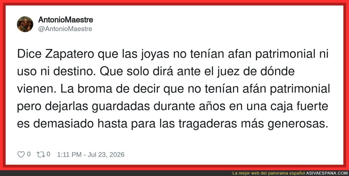 Dice Zapatero que las joyas no ten&iacute;an afan patrimonial ni uso ni destino