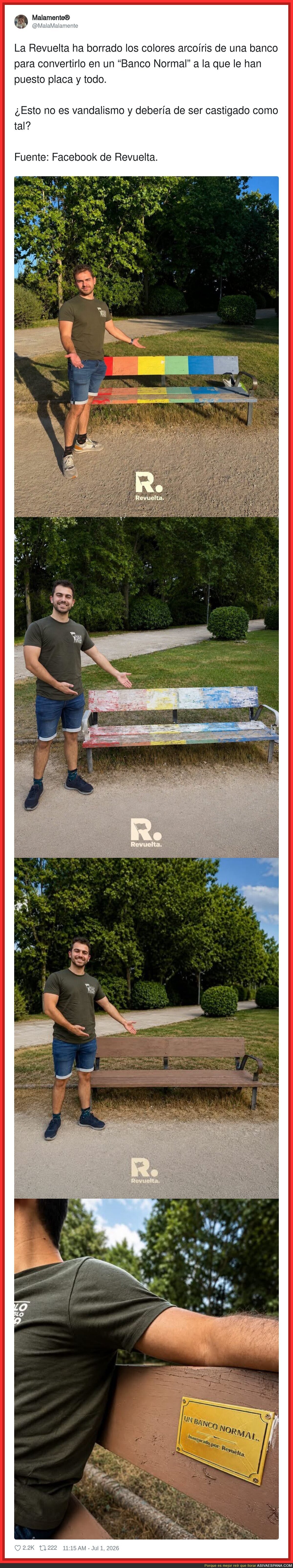 Imag&iacute;nate tener bronca con UN BANCO hasta el punto de sacar tiempo de tu d&iacute;a para quitarle la pintura, repintarlo y ponerle una placa de mierda.... Couldn't be me