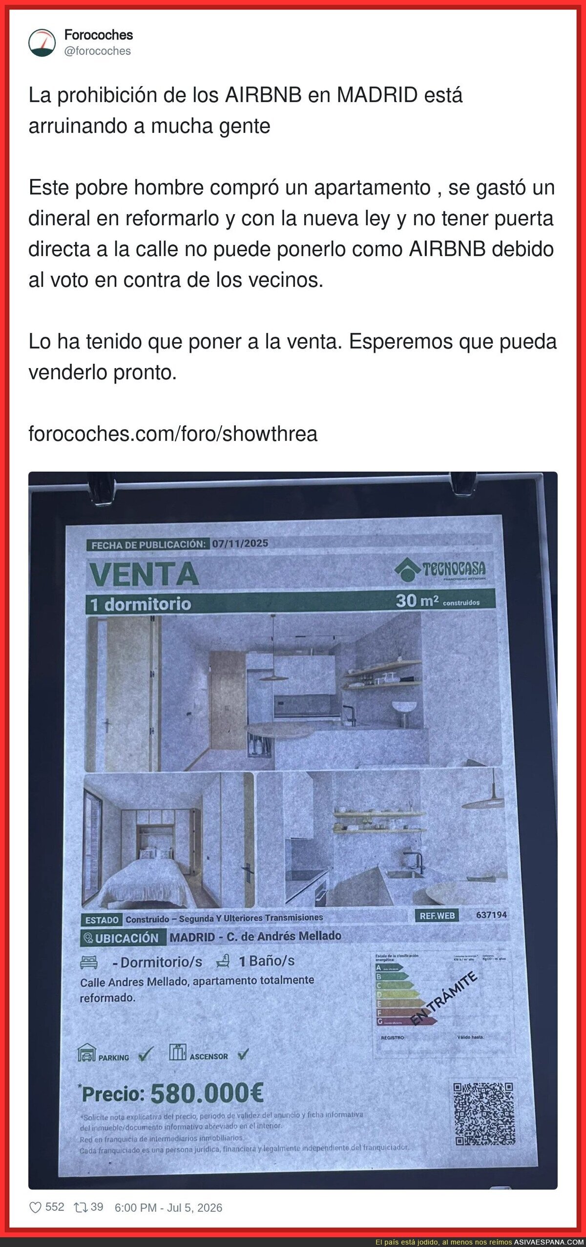 Gast&oacute; un dineral en reformarlo y ahora lo vende porque los vecinos le han votado en contra. Madrid things