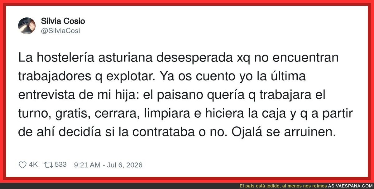 La hostelería pidiendo trabajadores gratis