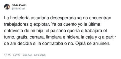 La hostelería pidiendo trabajadores gratis