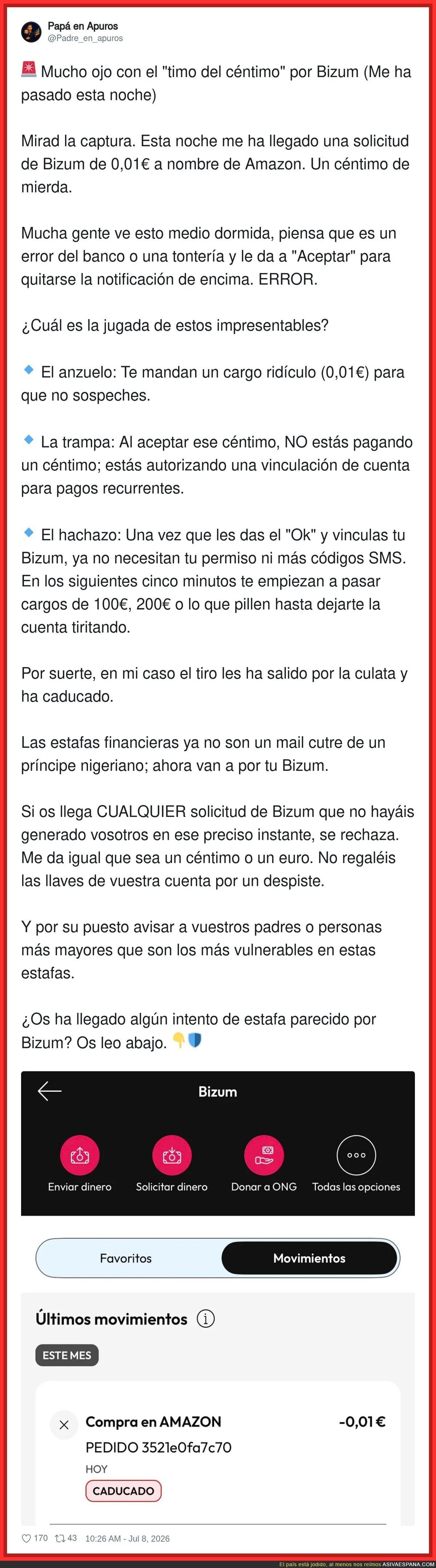 Cuidado con el timo de bizum