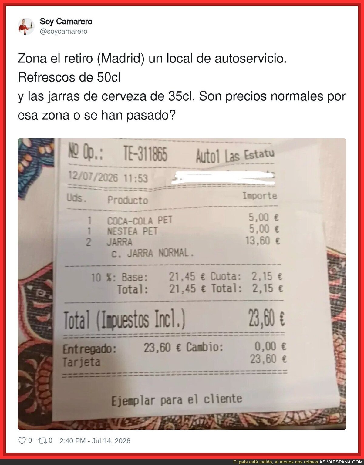 Esto s&iacute; es un buen atraco a mano armada, por @soycamarero