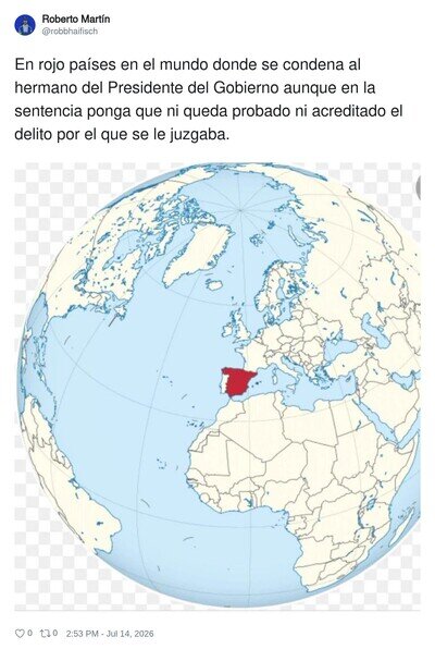 Espa&ntilde;a siendo el &uacute;nico pa&iacute;s rojo en el mundo por cosas que ni siquiera pasaron