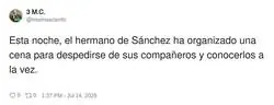 Esta noche, el hermano de S&aacute;nchez ha organizado una cena para despedirse de sus compa&ntilde;eros y conocerlos a la vez.
