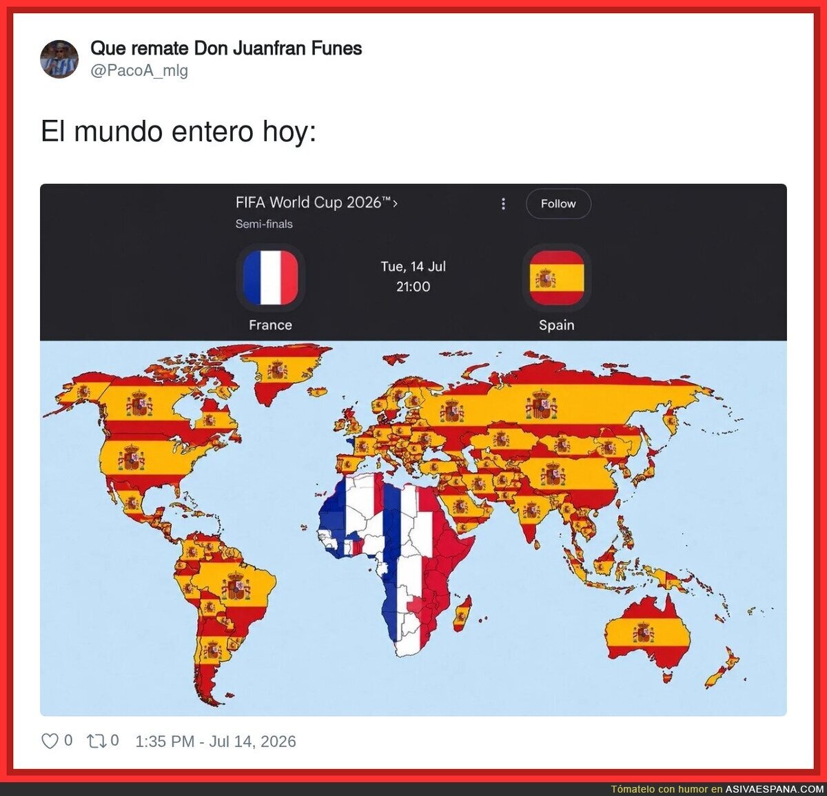 As&iacute; va el mundo hoy con Espa&ntilde;a vs Francia