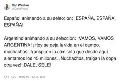 Espa&ntilde;a: &iexcl;ESPA&Ntilde;A! / Argentina: *redacta un novela, llora, hipoteca la casa y vende el perro*