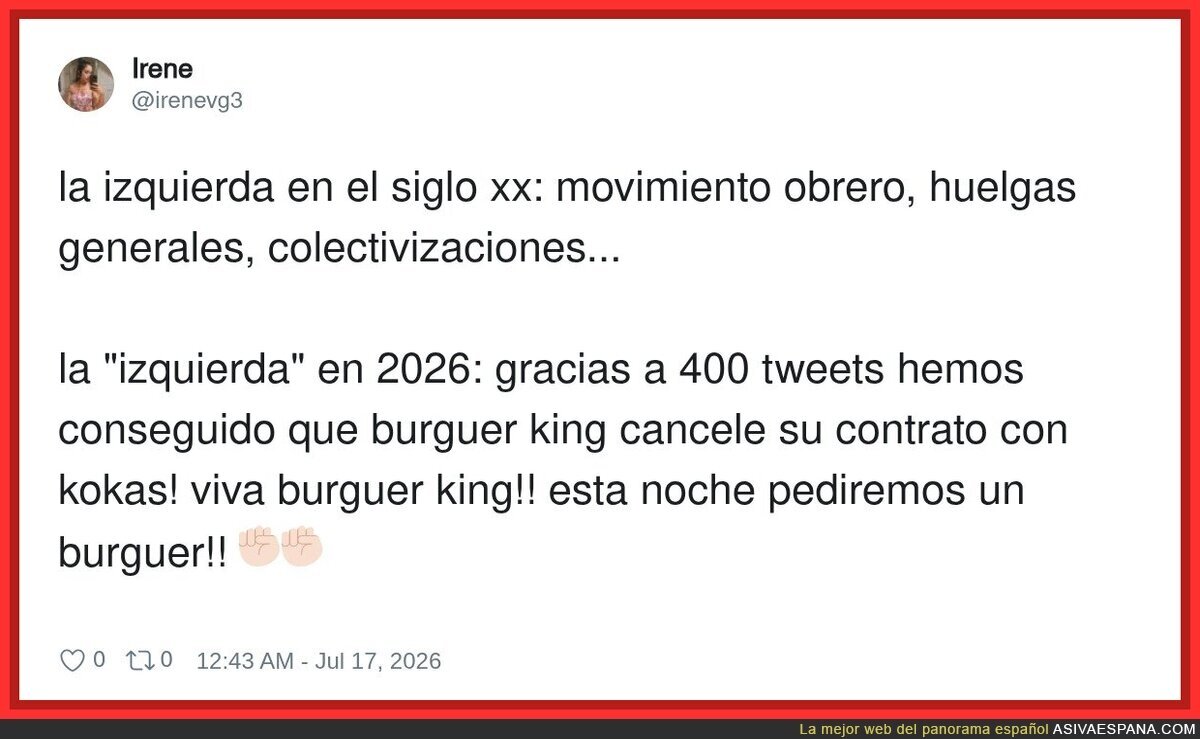 La revolución será transmitida en directo desde el burger king
