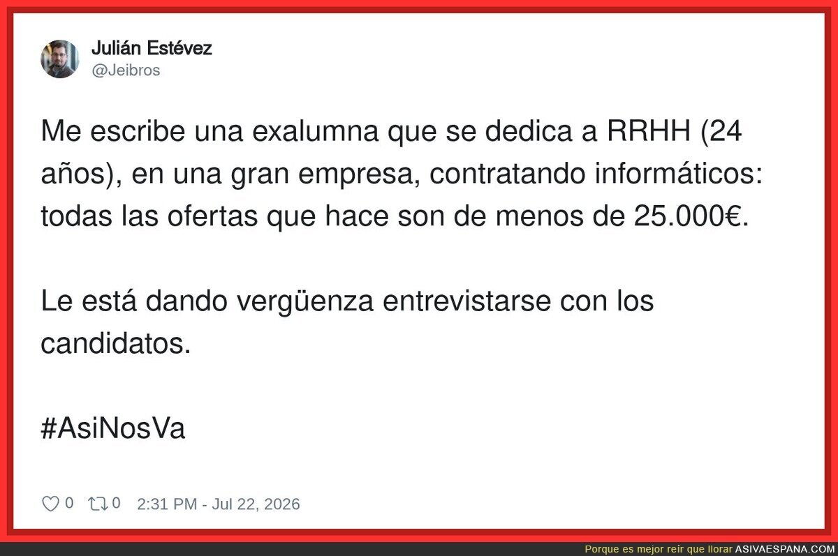 Una m&aacute;s de la verg&uuml;enza de los sueldos en Espa&ntilde;a