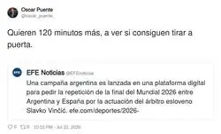Argentina pidiendo repetici&oacute;n de partido como si fuera una devoluci&oacute;n en Amazon