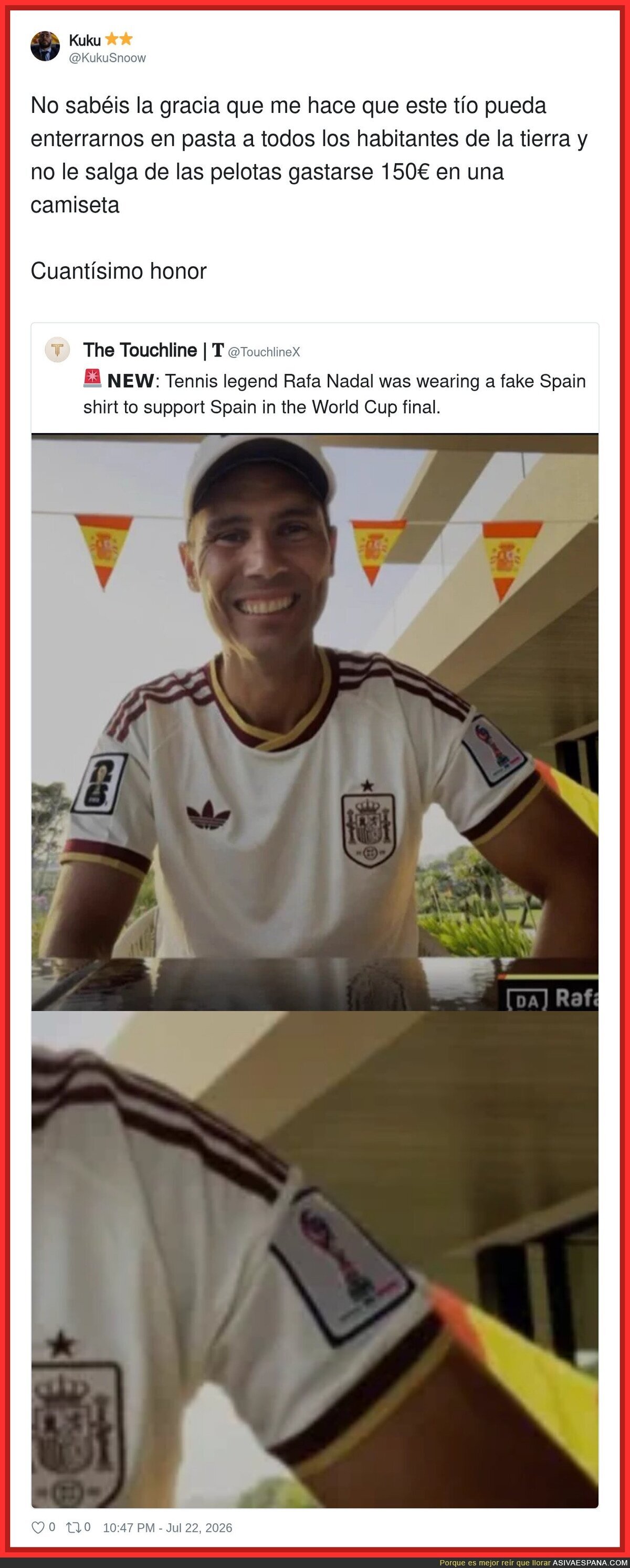 Va con una camiseta falsa y se la suda