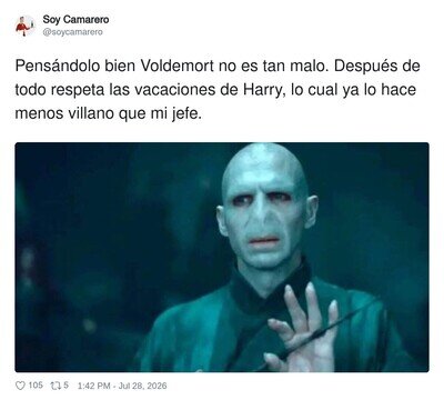 Voldemort respetando vacaciones ajenas, cosa que mi jefe no conoce ni de nombre