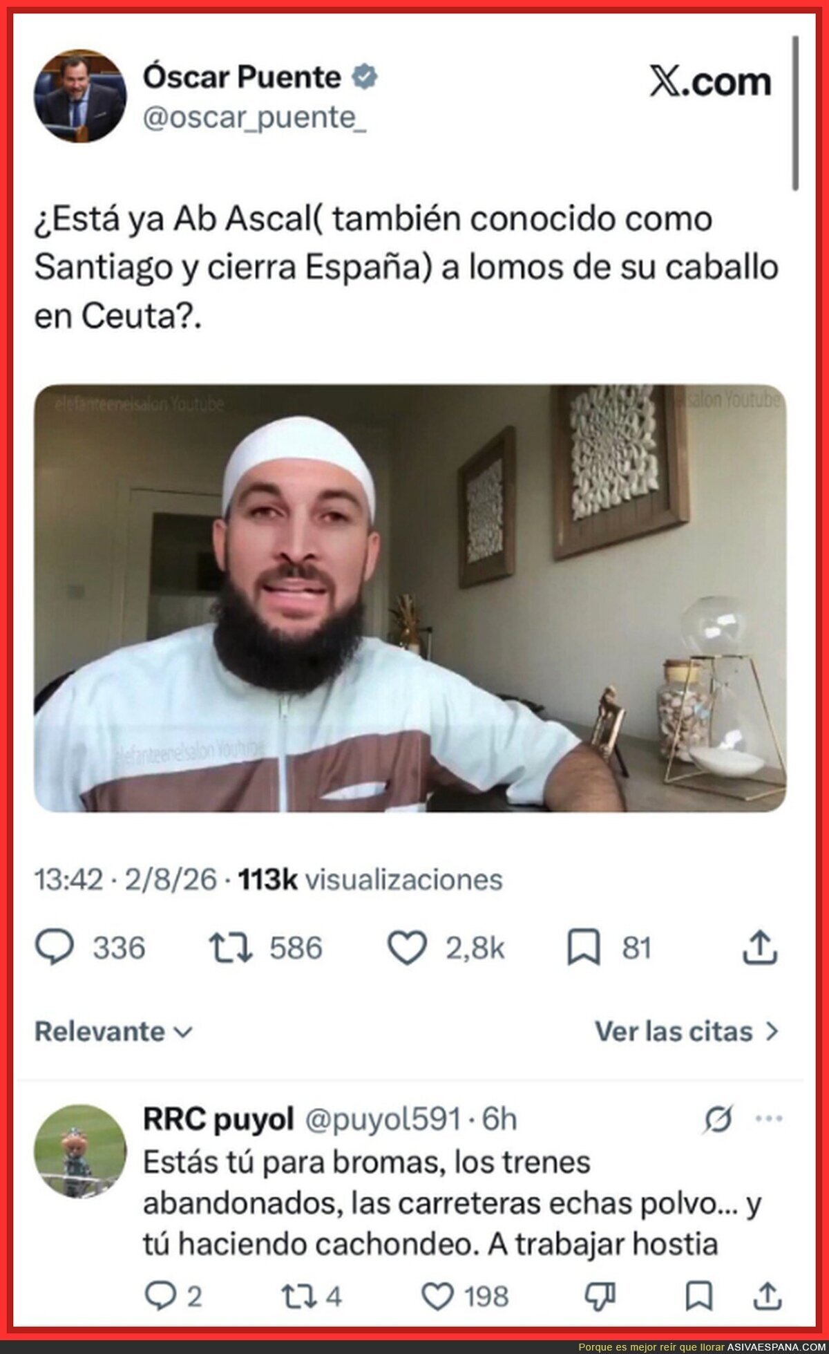 &Oacute;scar Puente preguntando por Abascal mientras &eacute;l est&aacute; en casa de pijama haciendo cachondeo