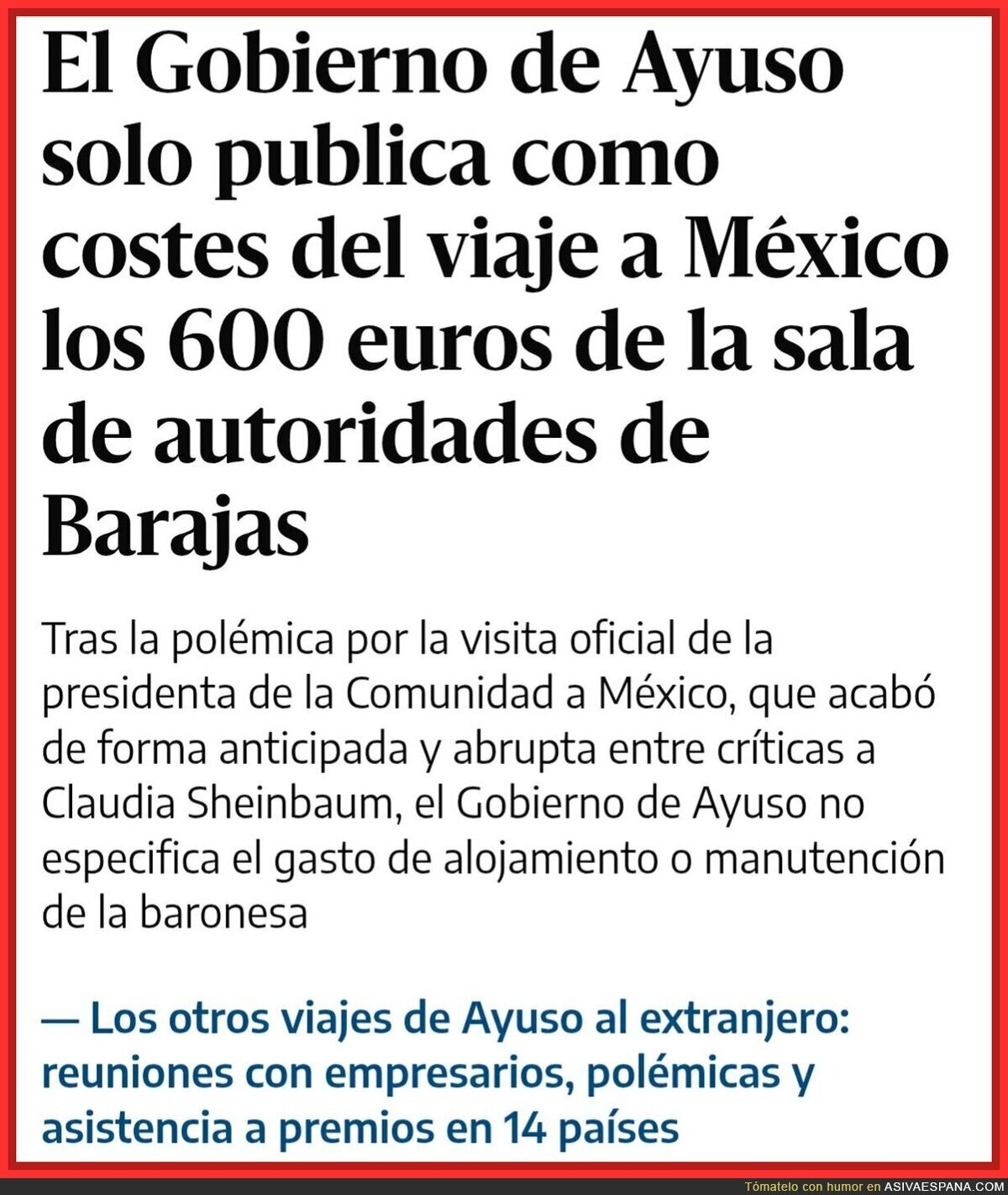 Ni cotiza que, de los seiscientos pavos de la zona VIP del aeropuerto, quinientos noventa fueron en cubatas para MAR y el resto en una manzanilla para Isa Nati.