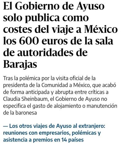 Ni cotiza que, de los seiscientos pavos de la zona VIP del aeropuerto, quinientos noventa fueron en cubatas para MAR y el resto en una manzanilla para Isa Nati.