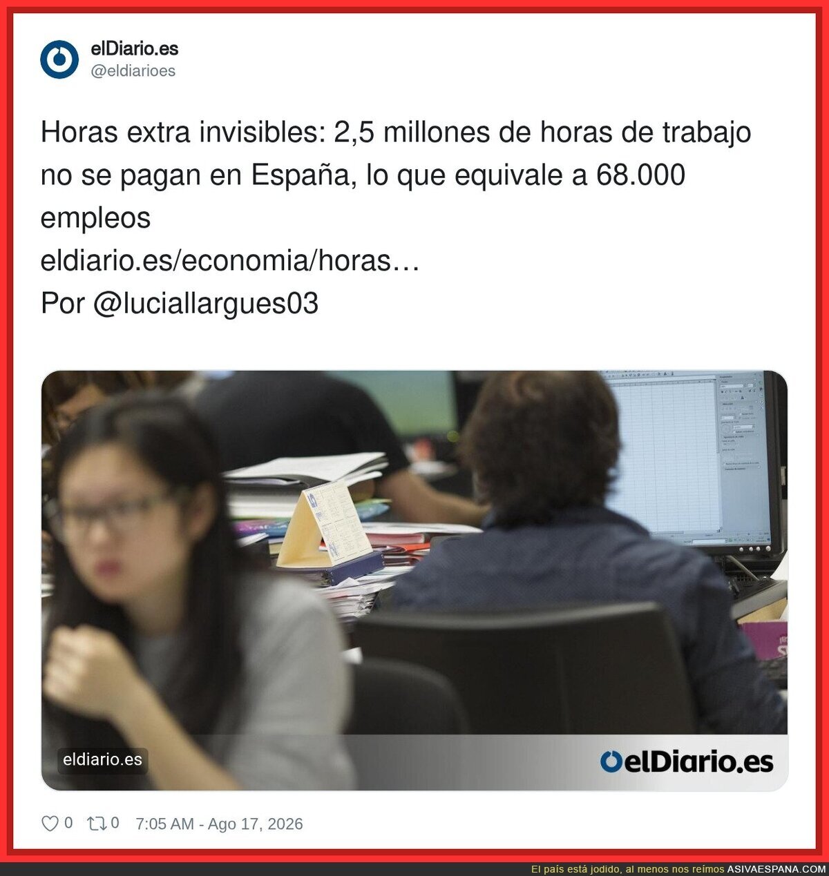 Cuando te enteras de que trabajaste 2,5 millones de horas gratis y encima tienes que sonre&iacute;r en la foto