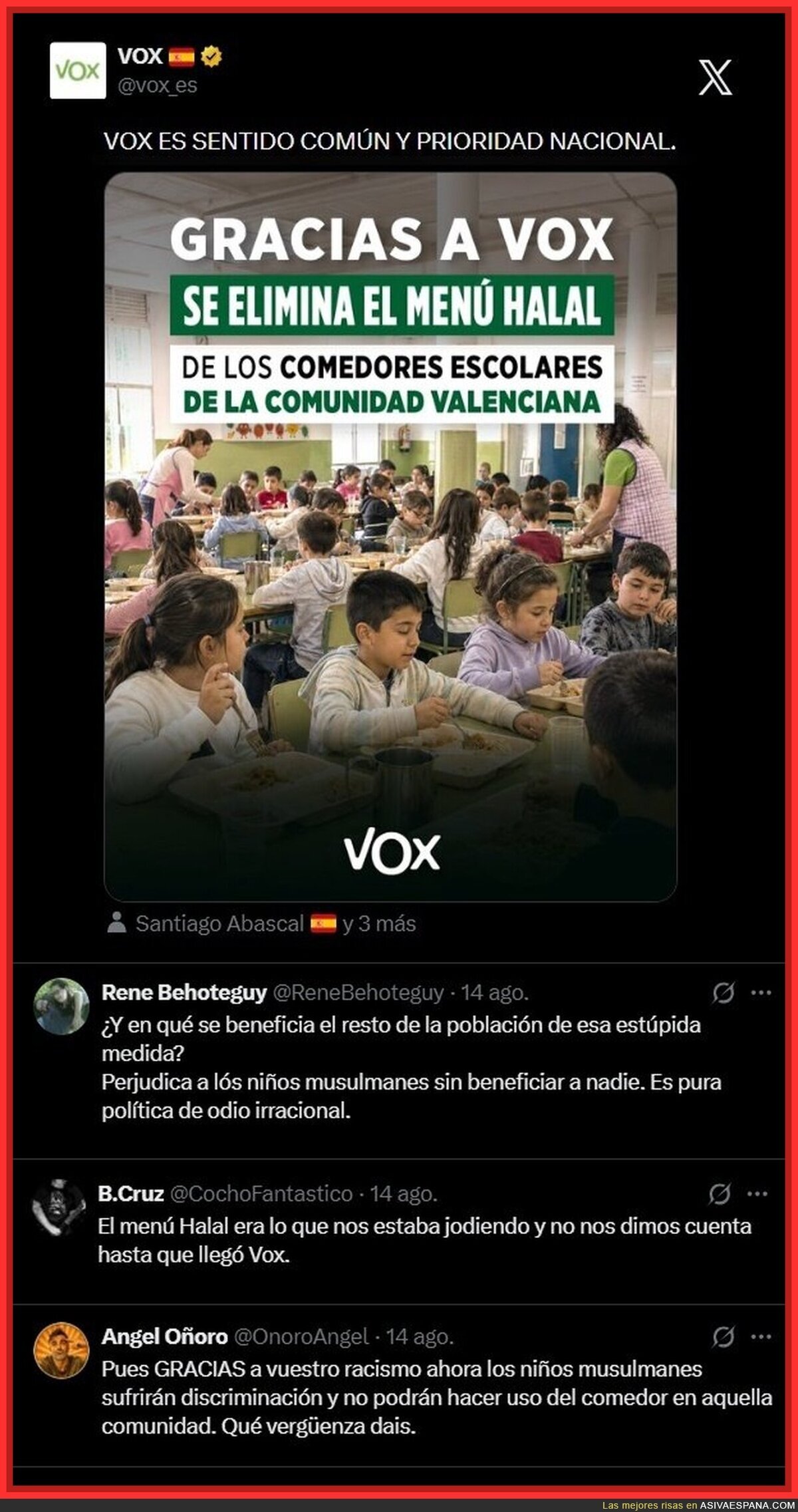 La prioridad Nacional de Vox: eliminar men&uacute; halal de los comedores
