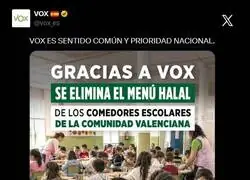 La prioridad Nacional de Vox: eliminar men&uacute; halal de los comedores
