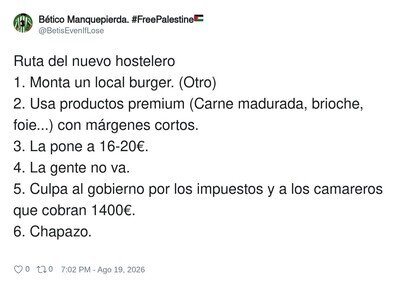 Los impuestos tienen la culpa, pero la hamburguesa a 18&euro; es culpa del gobierno tambi&eacute;n