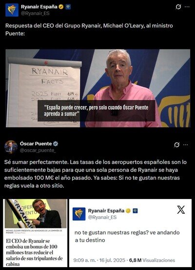 Oscar Puente demoledor en su respuesta al CEO de Ryanair
