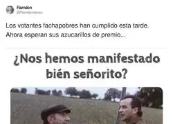 Los voluntarios fachapobes esperando que les regalen algo por protestar ayer