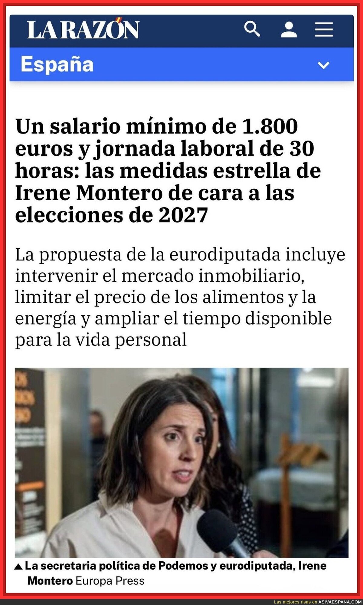 Irene Montero propone 1.800 euros al mes y 30 horas: b&aacute;sicamente, quiere que todos seamos influencers