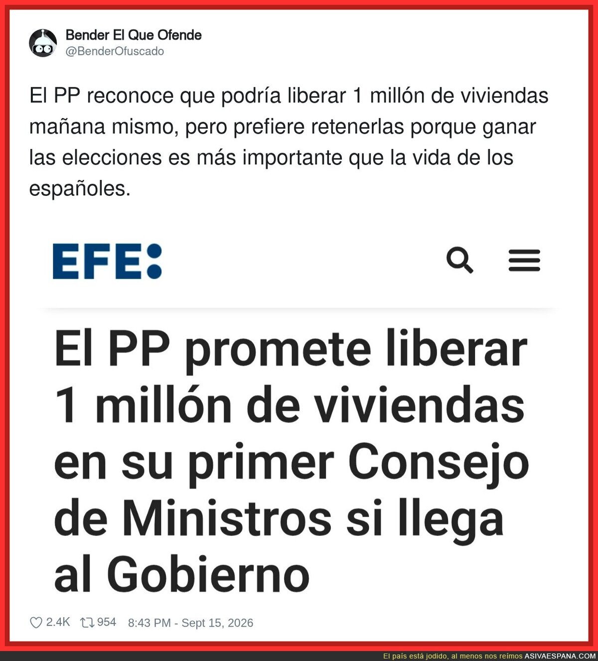 El PP: "Liberar 1 mill&oacute;n de viviendas es posible, pero perder unas elecciones es imposible"