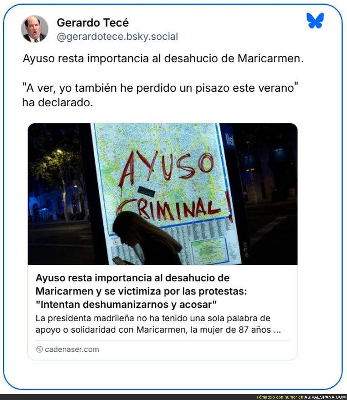 Ayuso es otra víctima de los desahucios