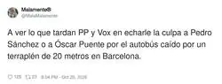 Cae un autob&uacute;s por un terrapl&eacute;n en Barcelona y en G&eacute;nova ya buscan la foto de &Oacute;scar Puente al volante