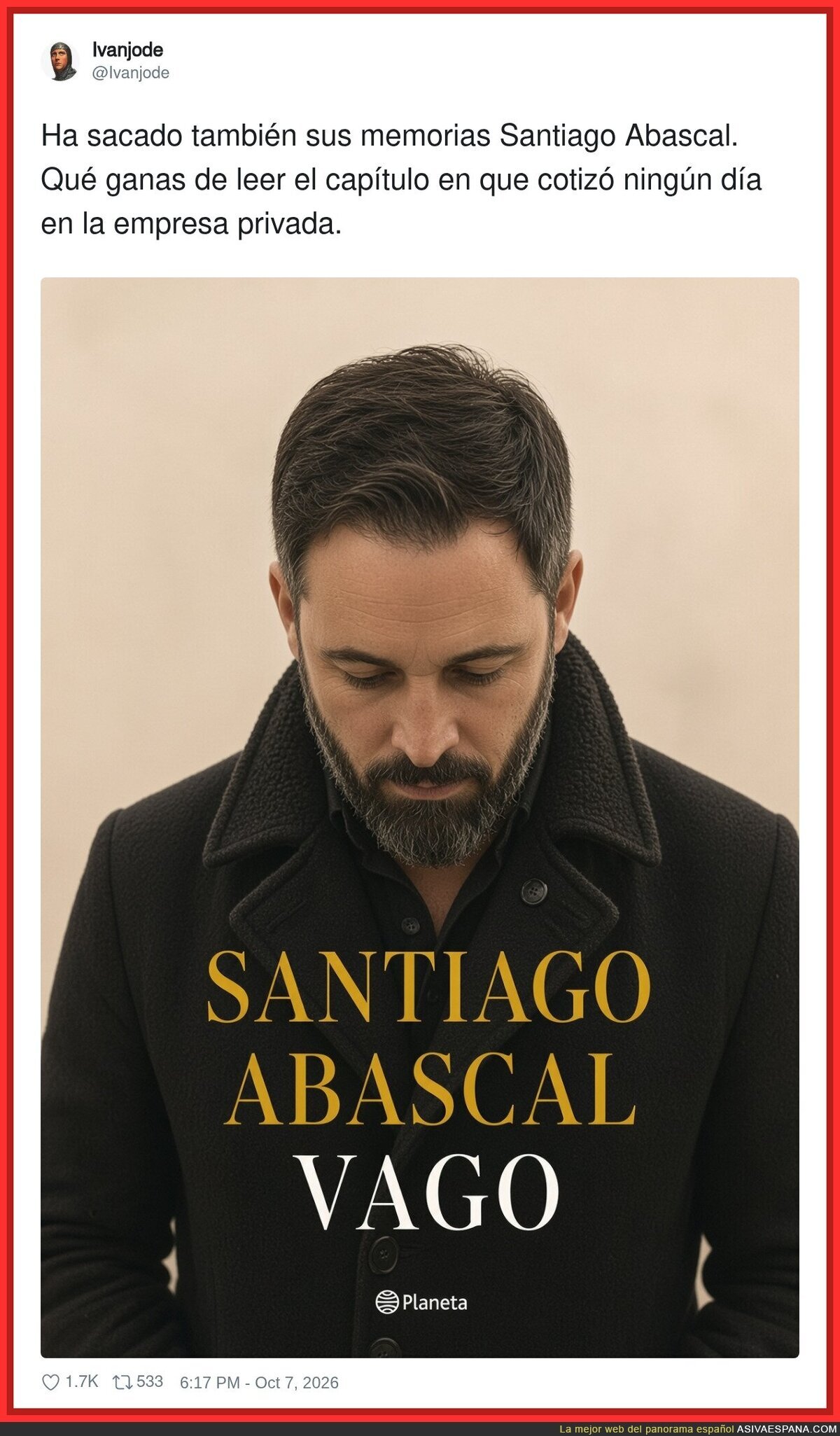Abascal publica "Vago", por fin una autobiograf&iacute;a con t&iacute;tulo honesto