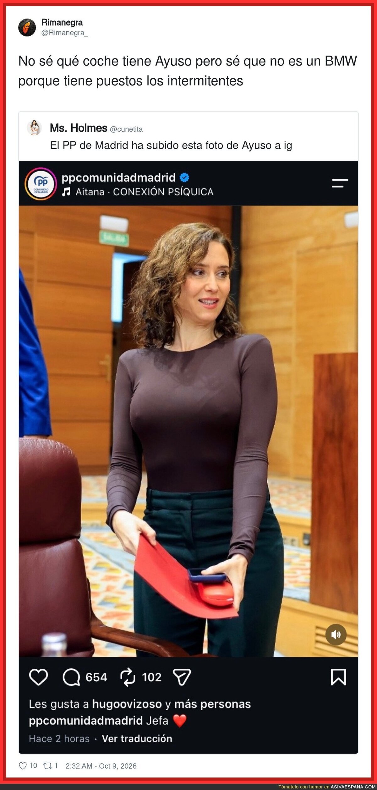 El PP sube la foto de Ayuso y Espa&ntilde;a entera se pone a debatir de mec&aacute;nica: no es un BMW
