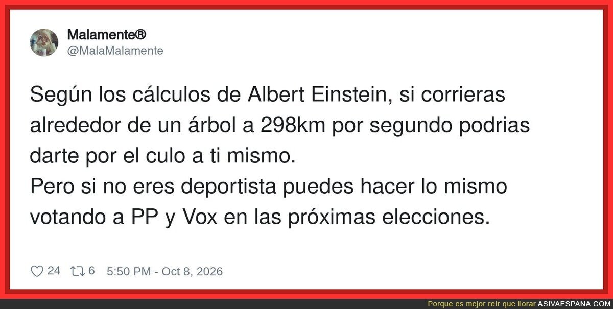 Einstein lo calcul&oacute;: votar a PP y Vox es como darte por detr&aacute;s a ti mismo, pero sin hacer deporte