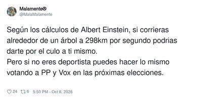 Einstein lo calcul&oacute;: votar a PP y Vox es como darte por detr&aacute;s a ti mismo, pero sin hacer deporte