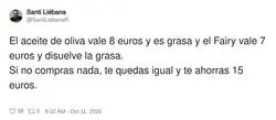 Econom&iacute;a dom&eacute;stica espa&ntilde;ola: no comprar ni aceite ni Fairy, y as&iacute; ahorras 15 euros y la grasa se queda donde estaba