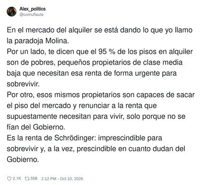 El casero de Schrödinger: necesita el alquiler para sobrevivir hasta que gobierna alguien que no le gusta