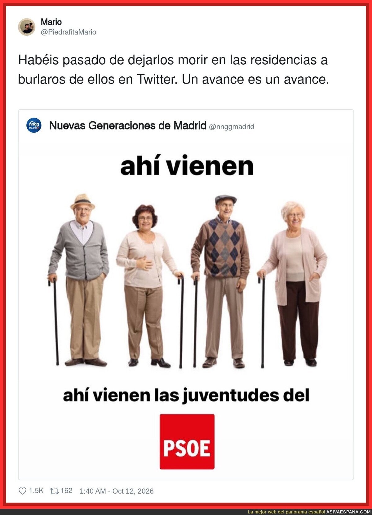 Nuevas Generaciones se r&iacute;e de los abuelos y le responden con la hemeroteca de las residencias: zasca con bast&oacute;n