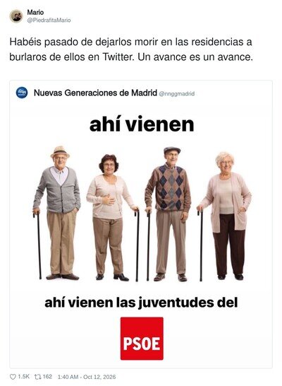 Nuevas Generaciones se r&iacute;e de los abuelos y le responden con la hemeroteca de las residencias: zasca con bast&oacute;n