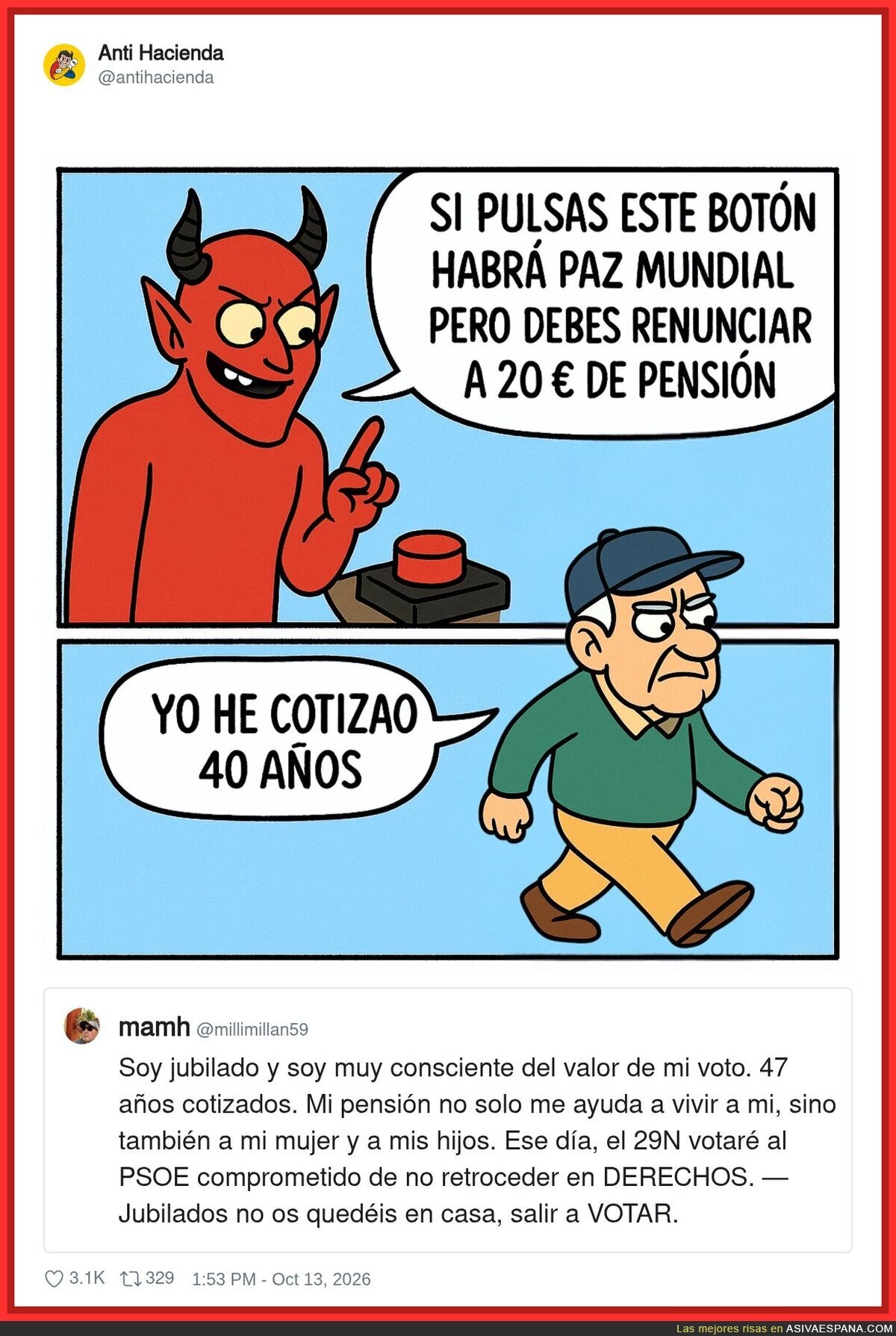 El diablo ofrece la paz mundial a cambio de 20 euros de pensi&oacute;n: el jubilado espa&ntilde;ol ni se lo piensa