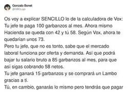 La calculadora de Vox explicada con garbanzos: t&uacute; cobras lo mismo, tu jefe se compra un Lambo y encima lo celebras