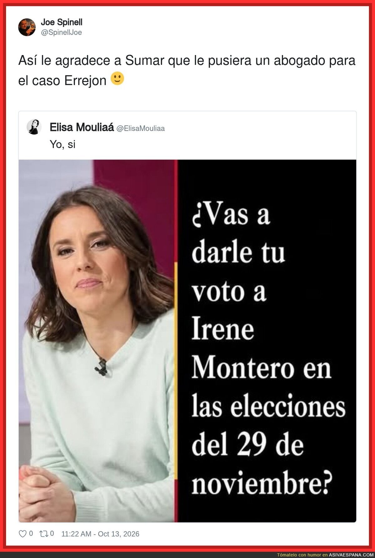 Elisa Mouliaá votará a Irene Montero: gratitud de la buena, de la que viene con abogado incluido
