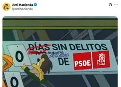 &laquo;D&iacute;as sin delitos en el PSOE&raquo;: el contador lleva tantos reinicios que ya lo cambian por un cron&oacute;metro