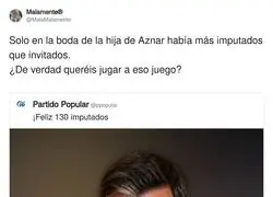 El PP celebra los 130 imputados del PSOE con tarta y le recuerdan que en la boda de la hija de Aznar hab&iacute;a m&aacute;s imputados que invitados
