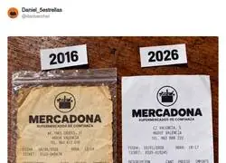 Ticket del Mercadona en 2016: 7,82 &euro;. El mismo carro en 2026: 17,48 &euro;. Pero tranquilo, que la econom&iacute;a va como un cohete