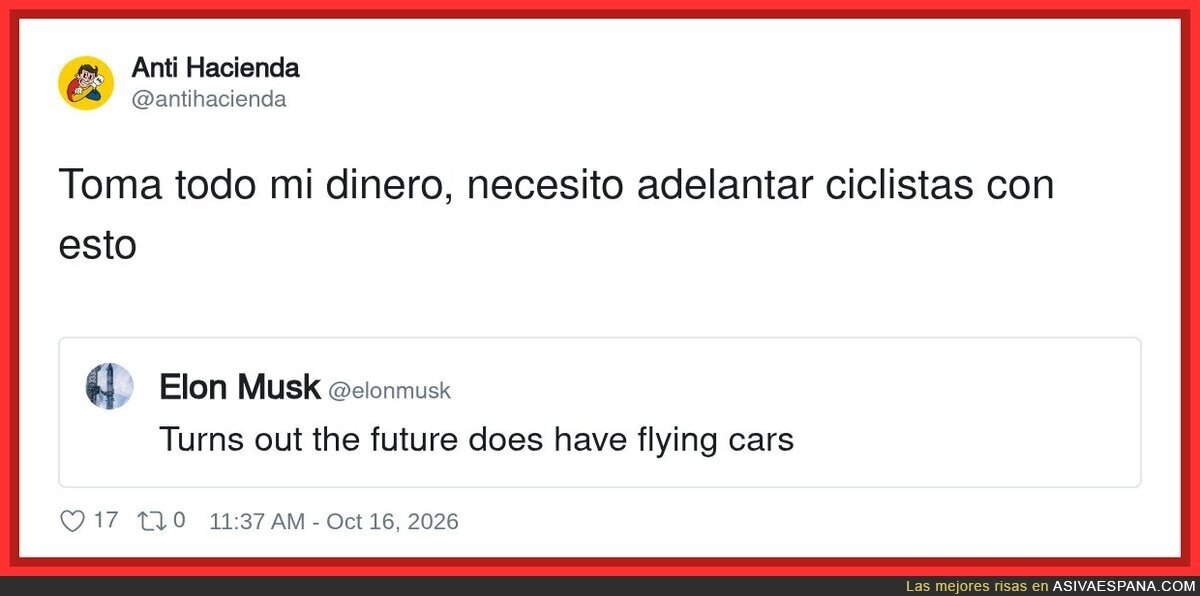 Toma todo mi dinero, necesito adelantar ciclistas con esto