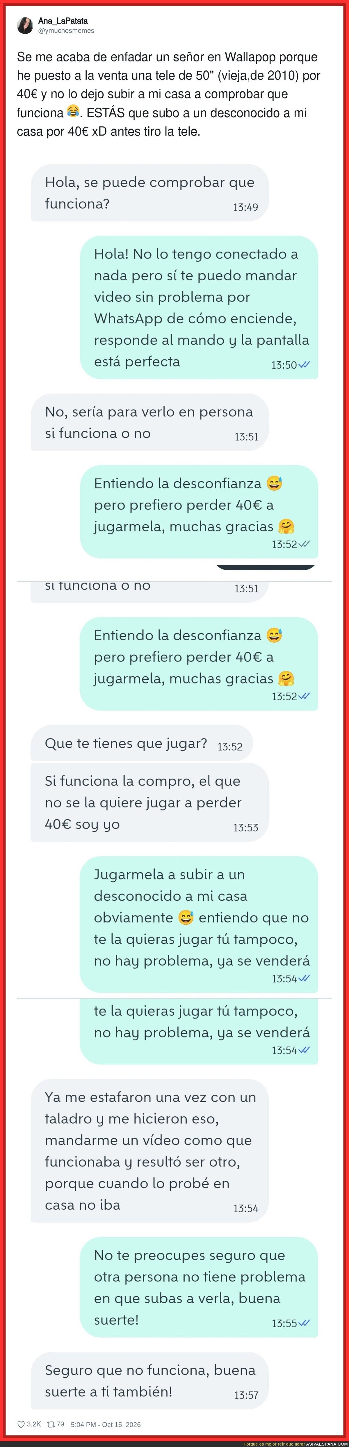 Wallapop, ese lugar donde un se&ntilde;or quiere entrar en tu casa para comprobar una tele de 40 &euro; y encima se ofende