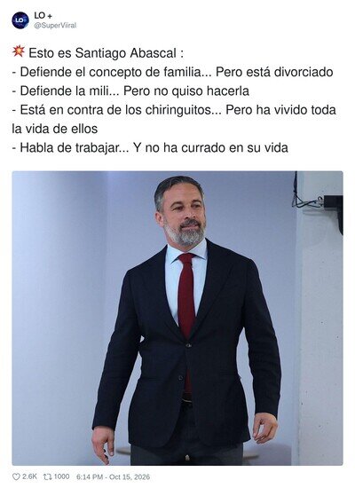 Abascal defiende la familia divorciado, la mili sin haberla hecho y el trabajo sin haber currado nunca: el patriota low cost