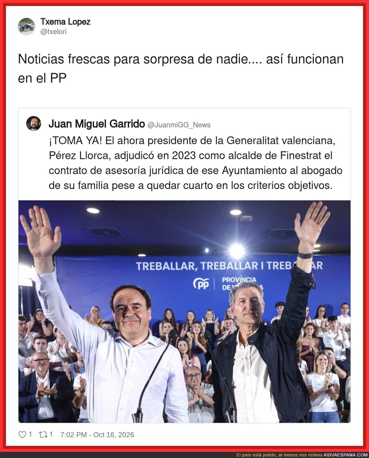 El presidente valenciano adjudicó la asesoría jurídica de su ayuntamiento al abogado de su familia: en el PP la conciliación familiar sí funciona